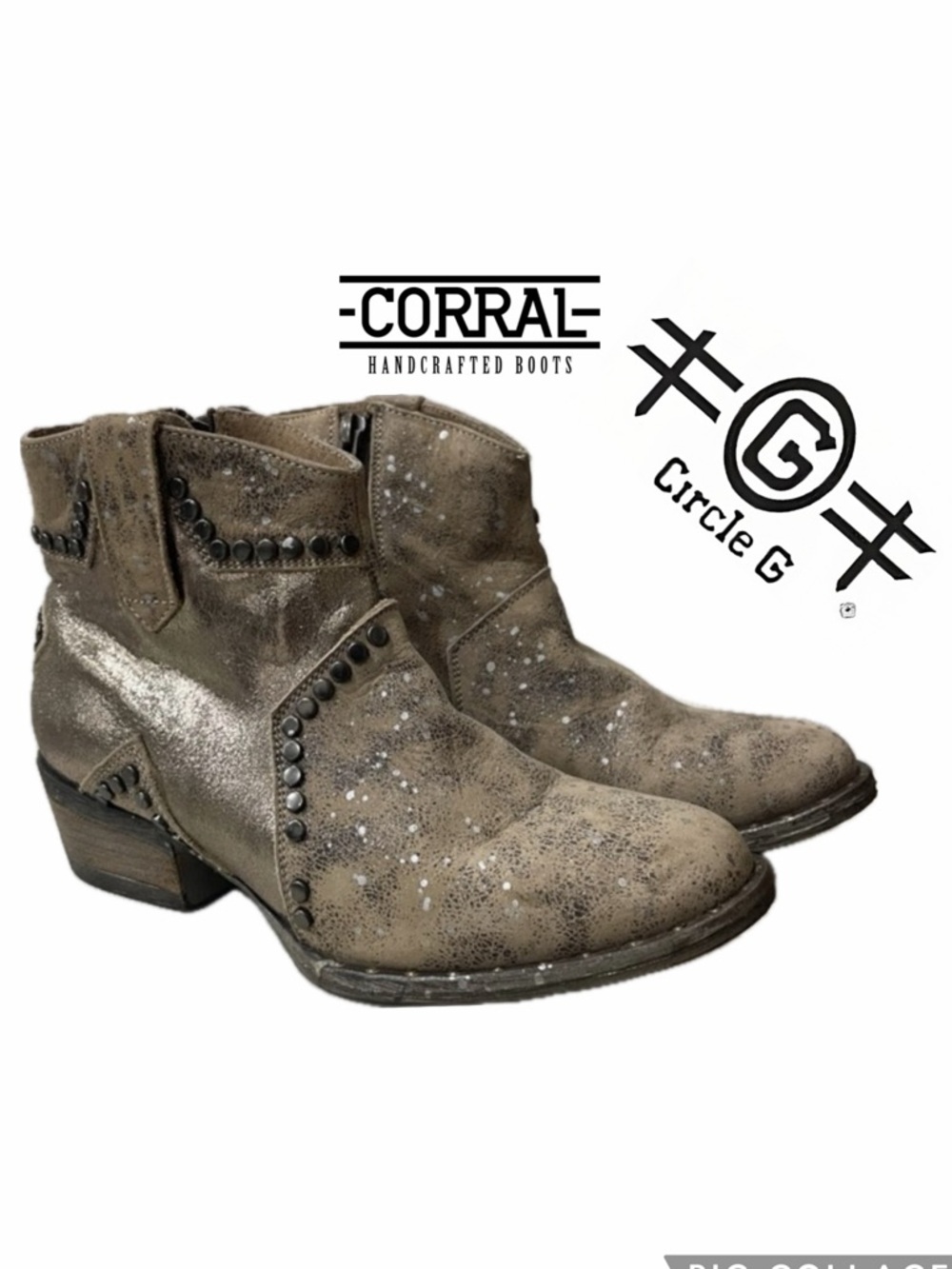 CORRAL CIRCLE ANKLE BOOTS LEATHER DISTRESSED STUDDED SZ 6.5 WESTERN COACHELLA